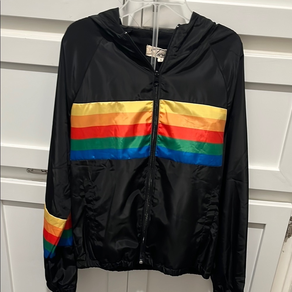 Vibrant Striped Black Windbreaker
